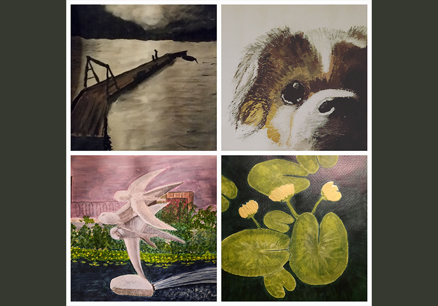 Collage med bilder från verk av konstnären Lena Åberg Emmerstrand