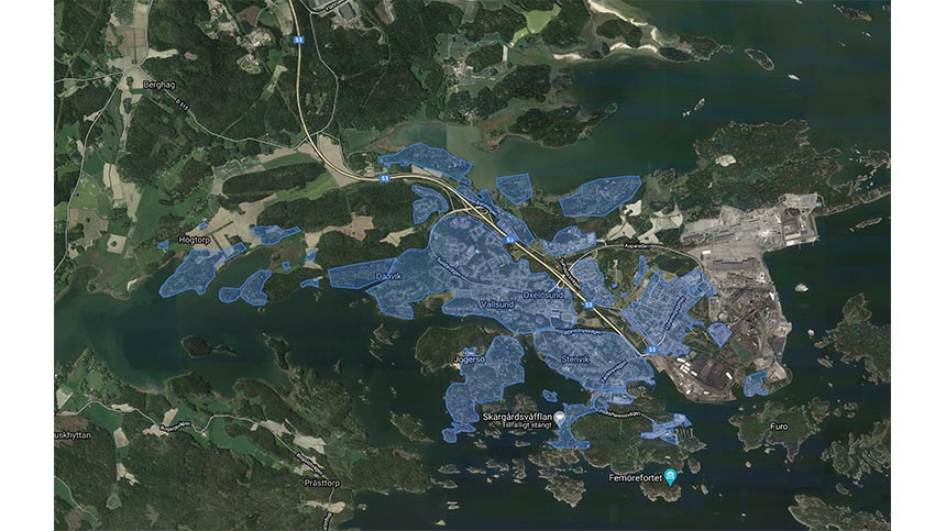 Täckningskarta över Stadsnätet i Oxelösund